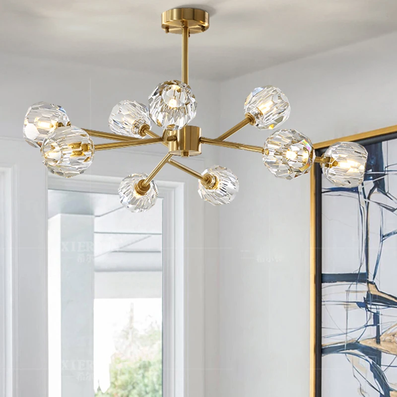 

Nordic Round Luxury Copper LED Chandelier Living Room Lighting Crystal Villa Hall Dining Room Bedroom Lights Gold Hanging Lamp