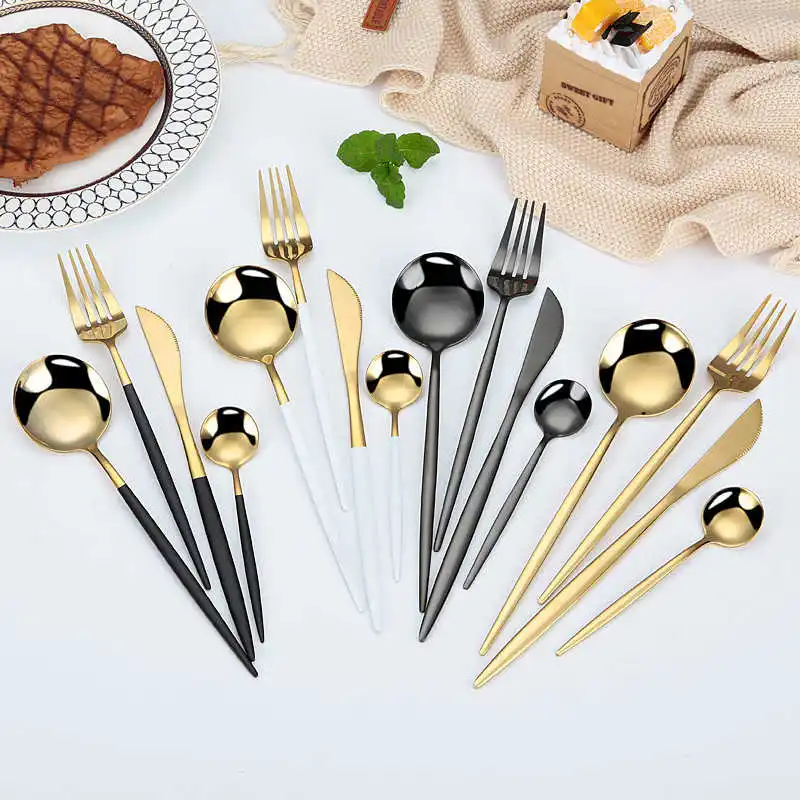 

24 Past 18/10 Stainless steel Black dishwasher set gold cutlery fork Western knife cutlery set supplies