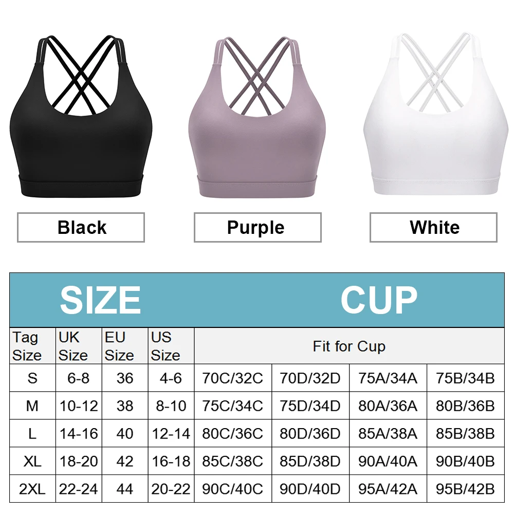 

Women Yoga Sports Bra with Removable Cups Criss-Cross Back Padded Strappy Sport Brassiere Comfy Fitness Skinny Push Up Tops D30