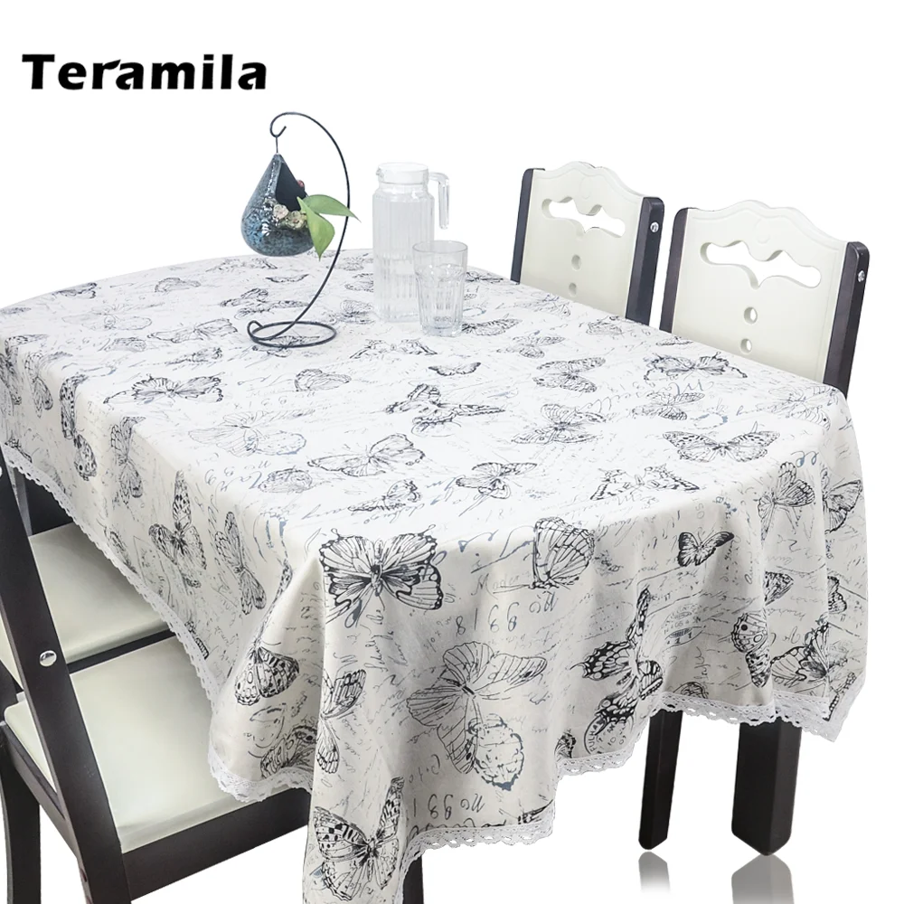 

Teramila бабочка дизайн толстый Скатерть льняная кружевная скатерть Прямоугольный Обеденный Стол Крышка квадратный для дома вечерние мантель