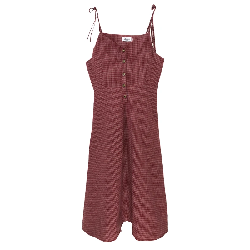 

Spring women's new style temperament retro Plaid medium long skirt student single breasted suspender V-neck bottom dress