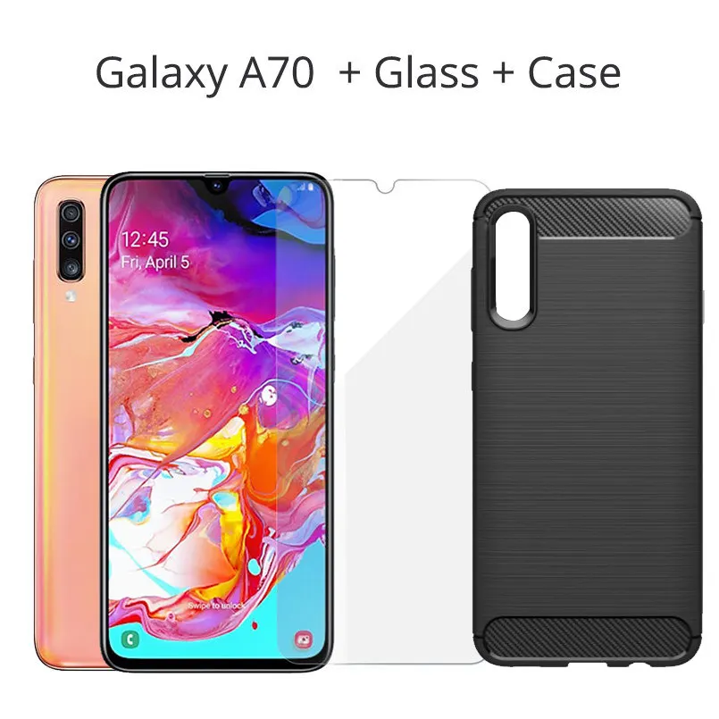 N Case And Glass Мобильный телефон samsung Galaxy A70 на весь экран 6,7 дюймов 8 Гб 128 ГБ Восьмиядерный 4500 мАч супер быстрая зарядка 4G мобильный телефон - Цвет: N Case And Glass