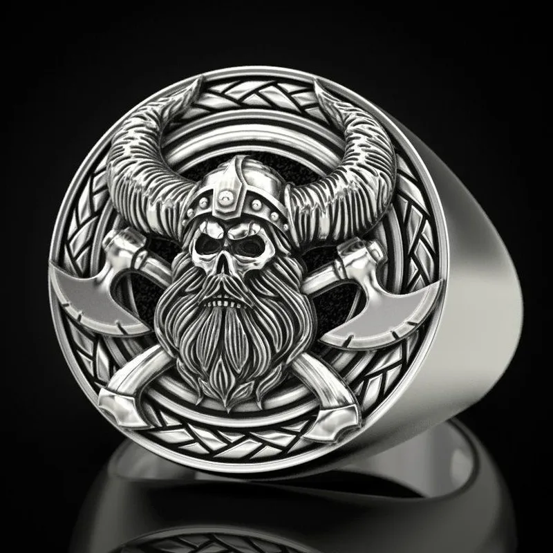 

925 Vintage Thai Silver Viking Skull Men's Ring Party Gift Jewelry Ring Wholesale