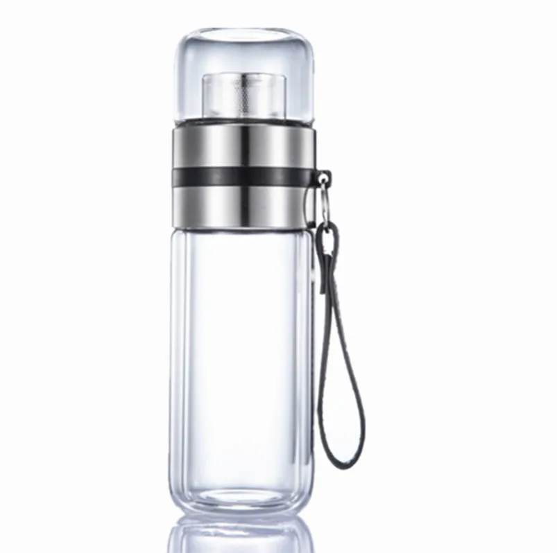 Стеклянная бутылка для воды с двойными стенками изолированный герметичный