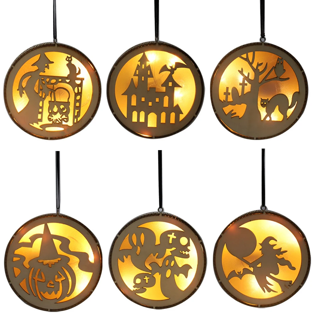 

Ажурное праздничное освещение на Хэллоуин, лазерная ведьма, тыква, Волшебный фонарь, круглая декорация для ресторана, кофейни, вечеринки, фе...