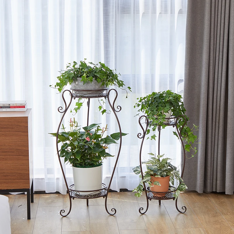 

European-style garden wrought iron multi-layer flower stand indoor living room floor type flower pot stand