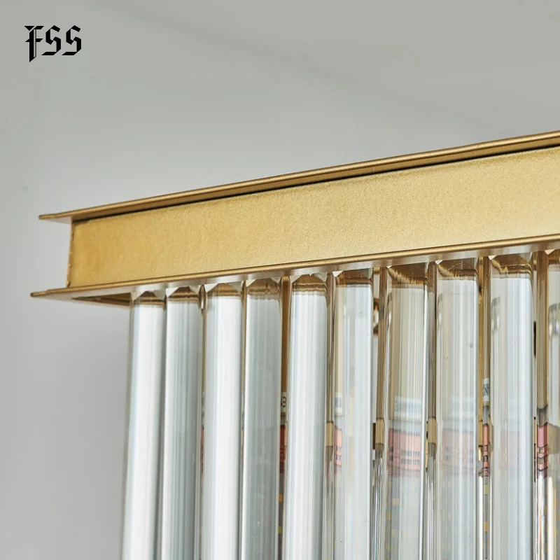 Золотая прямоугольная хрустальная люстра Fss для столовой светодиодные лампы