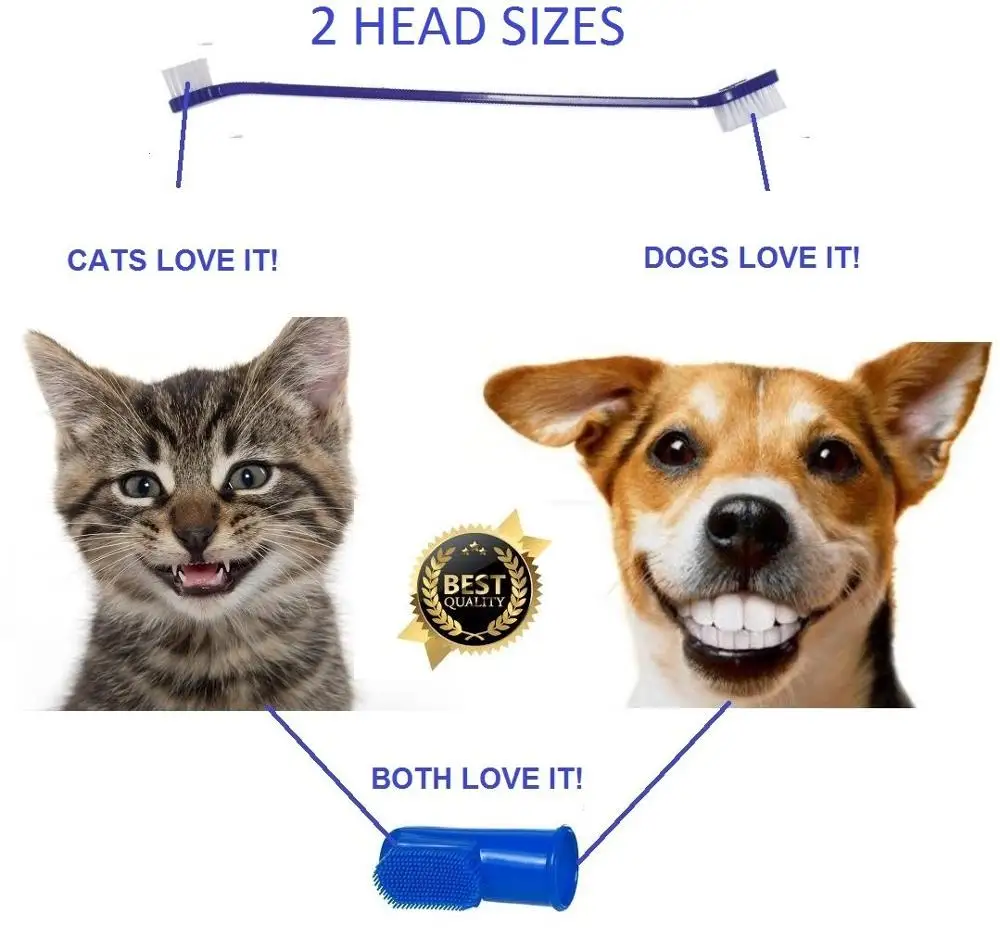 Зубная щетка для собак зубная на 2 пальца + 1 с двойной головкой длинной ручкой