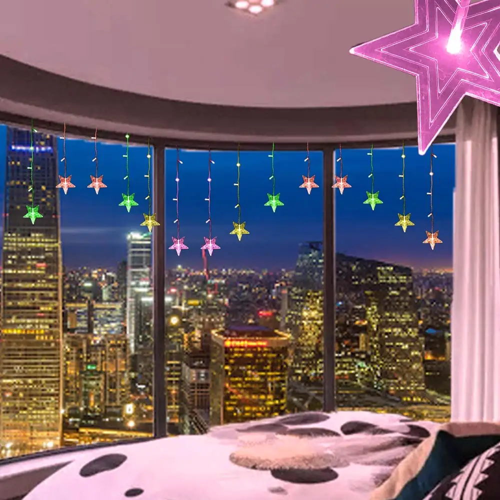 

28LED Рождественская гирлянда светильник s пентаграмма звезда занавес светильник Фея светильник s plug in Window Свадебные вечерние день рождения н...