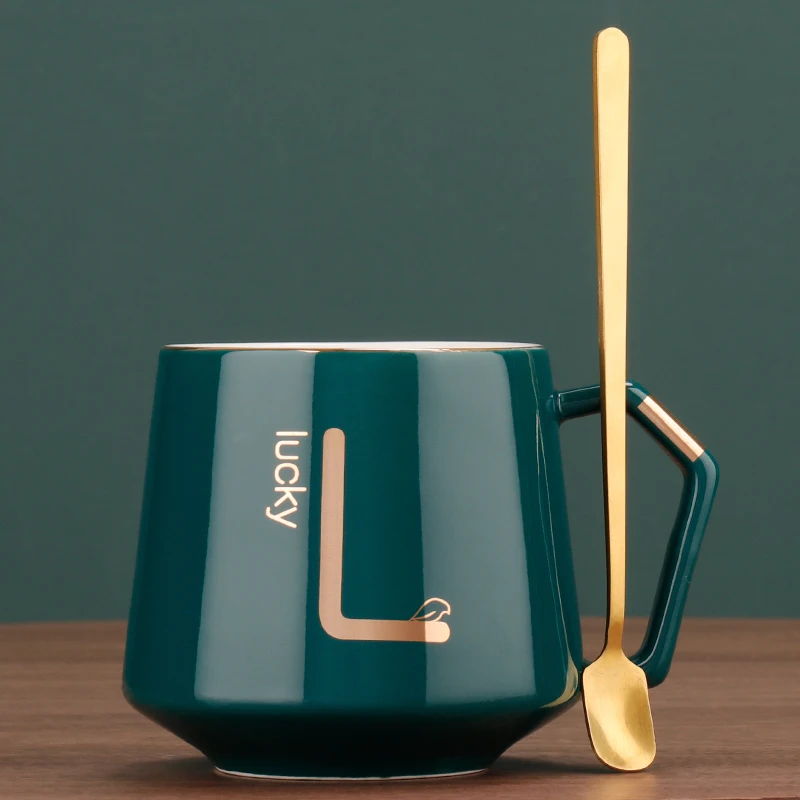 

Exquisite Coffee Cup European-Style Small Luxury Small Cup Nordic-Style Ceramic Mug Set with Lid Spoon Dish Coffee Mugs Glass