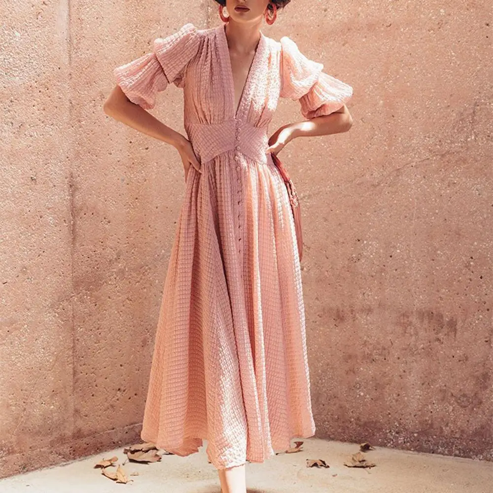 Женское длинное шифоновое платье с рюшами Осеннее Однотонное Платье макси v