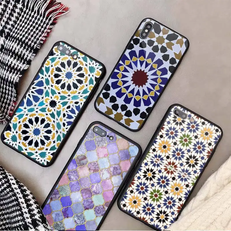 

Moroccan Tile Painted pattern Phone Case Tempered glass For iphone 6 7 8 plus X XS XR 11 12 13 PRO MAX mini