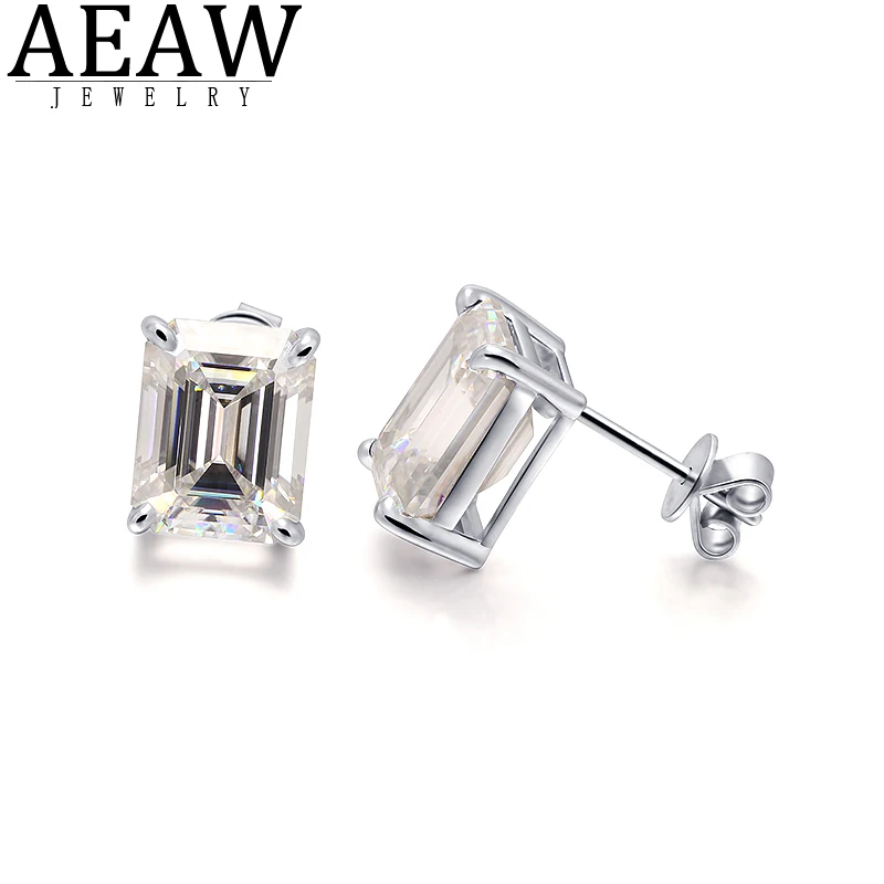 

D Color VVS1 Emerald Excellent Cut 4.0carart 8X10mm Moissanite Stud Earring Push Back Fine Earring Jewelry 14k White Gold