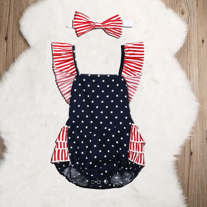 Комбинезон для новорожденных девочек 4 июля комбинезон повязка на голову наряды 0