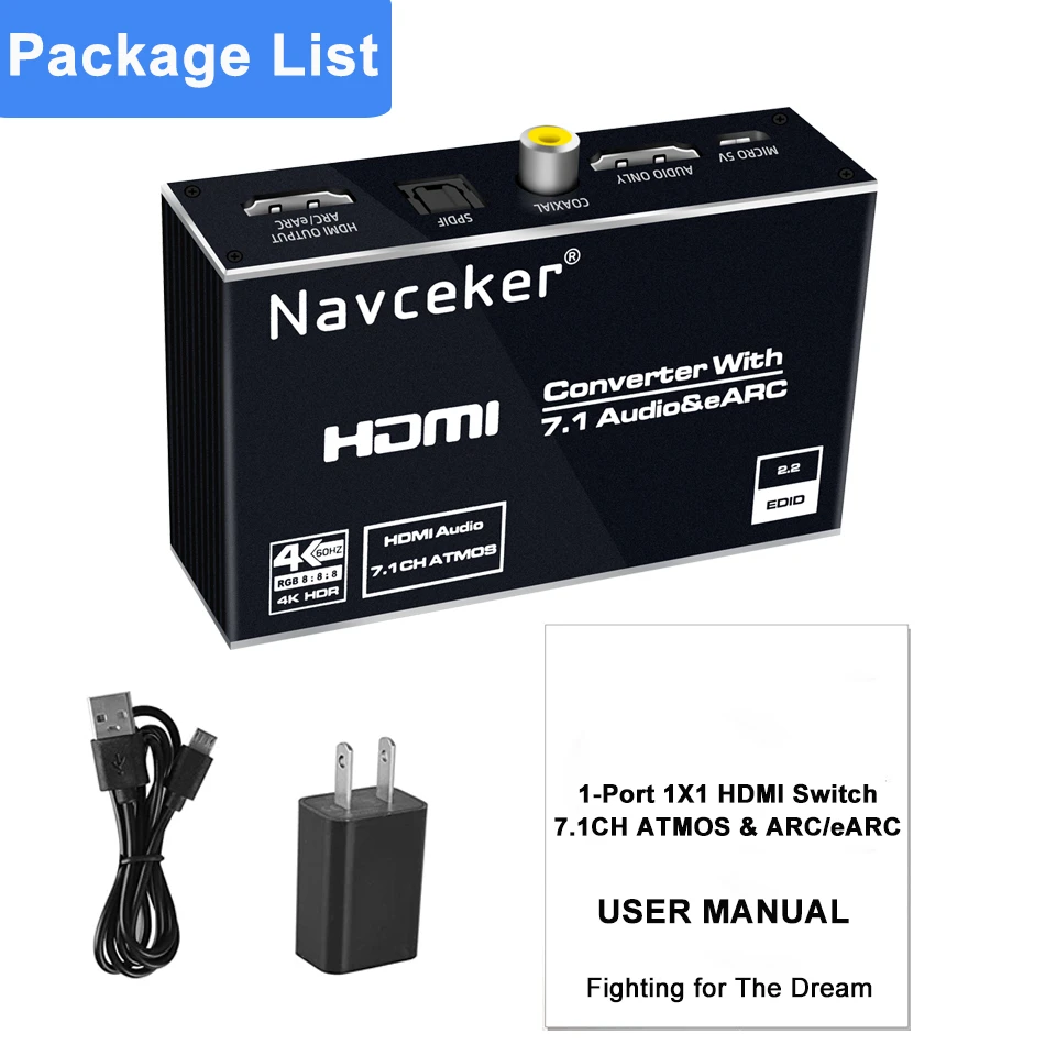 2021 Best eARC HDMI 2.0 Audio Extractor 4K 60Hz RGB8:8:8 HDR Splitter Converter to Optical TOSLINK SPDIF 7.1 | Электроника