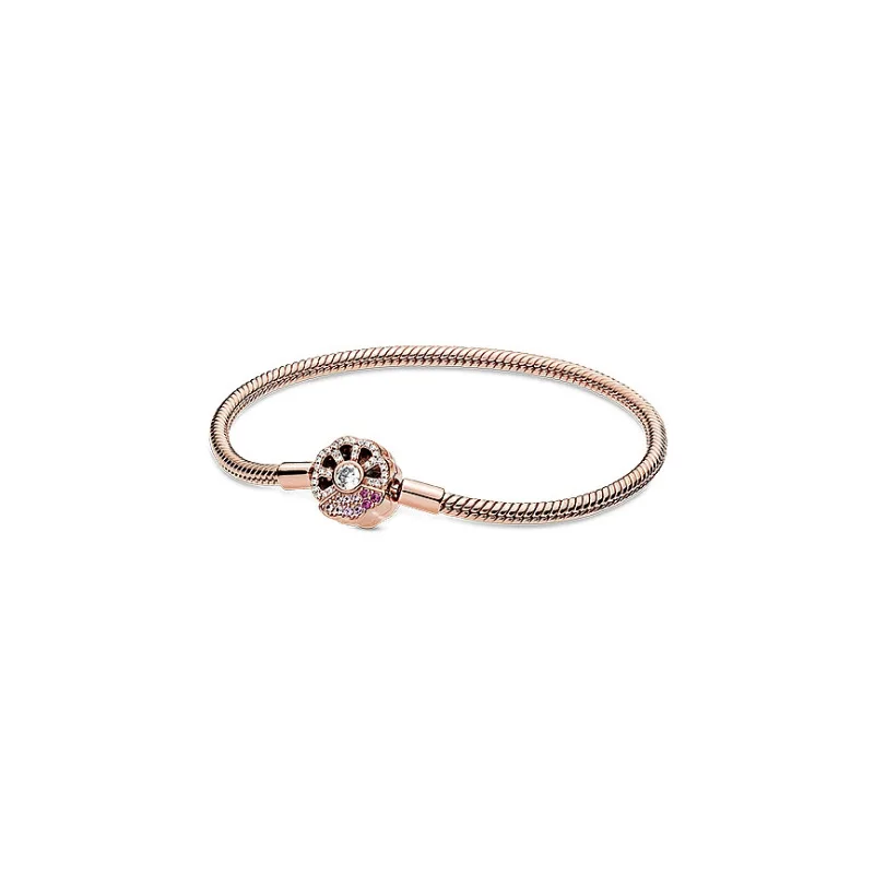 

Original Logo 925 Sterling Silver Moments Rose Gold Sparkling Fan Snake Chain Bracelet pave Charm beads Jewelry Holiday Gift