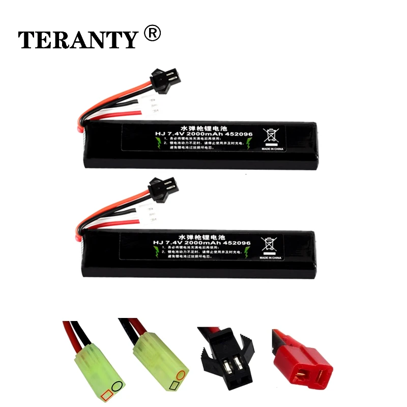 

TREANTY 2 шт. Аккумулятор для водяного пистолета 2S 7,4 в 2000 мАч Lipo аккумулятор для AKKU Mini Airsoft BB пневматический пистолет детали для электрических иг...