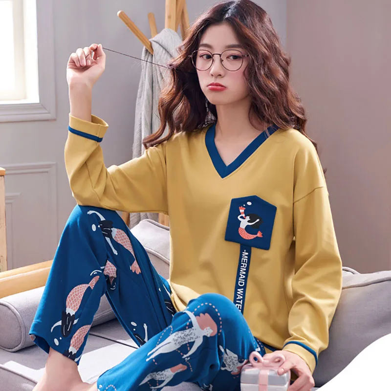 Женские пижамы комплект сексуальный пижамный осенняя Женская милая одежда для