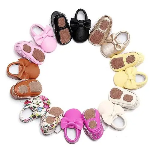 Мокасины с жесткой подошвой для малышей милая обувь бантом первых шагов из