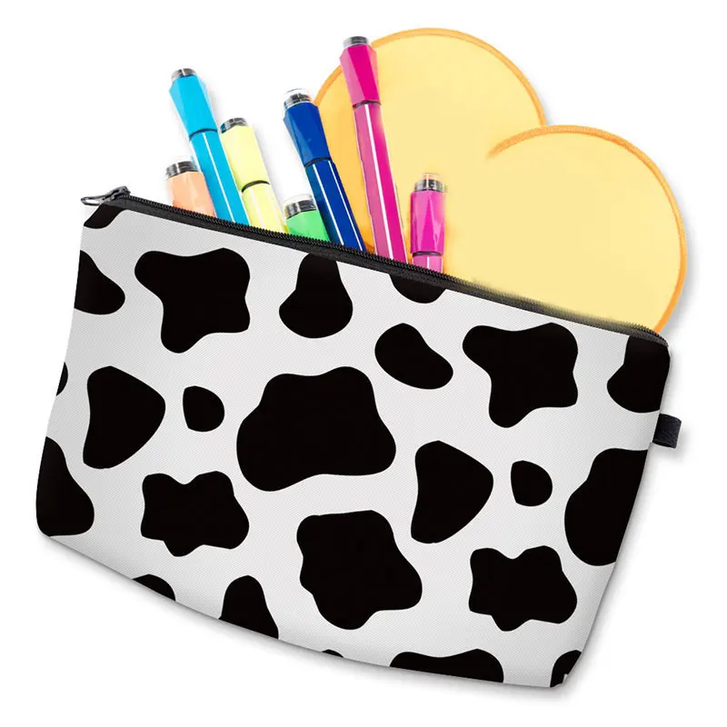 

Cosmetic Bag Travel For Girls 1PC Polyester Toiletry Tool Case Cartoon Lovely Simple Cow Pattern Makeup Bag Organizer Bag