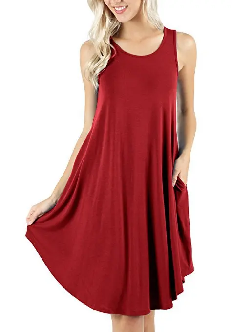 

Summer Explosion Sleeveless Pocket Casual Tank Top dress women dresses elegant dress Cotton Casual Solid Sleeveless O-Neck