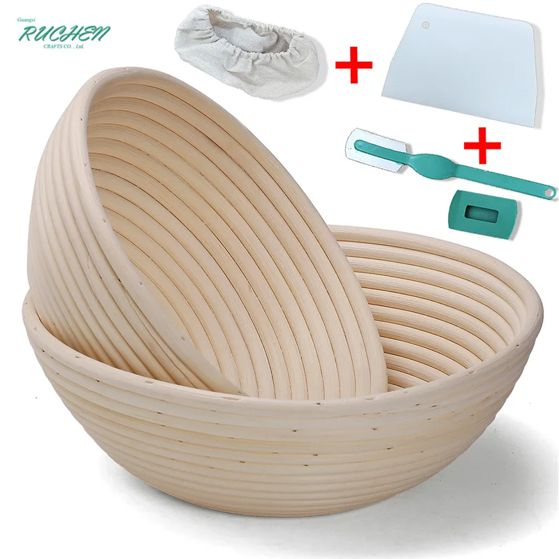 

10 Inch 2pcs Bread Mold Kitchen Accessories Diy Tool Proofing Baking Bowl Dough Banneton Basket Bread Fermentation Rattan Basket