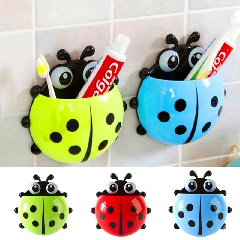 

1Pcs Cute Ladybird Beetle Toothbrush Toothpaste Shelves Pencil/Pen Storage Holders & Racks Children Brush Teeth Bathroom Supply