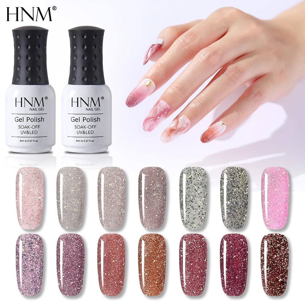 Лазерный Блестящий Гель лак HNM для ногтей 8 мл УФ светодиодный гель эмалевый