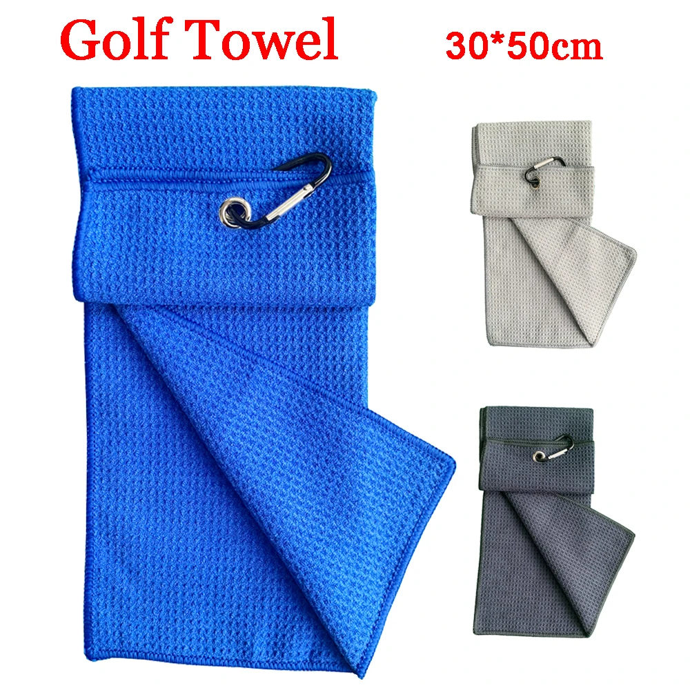 

1pc Golf towel 12"*20" with Hook Hand Soft Towels 3 colors blue black grey Microfiber Fabric Waffle Pattern 30*50cm Half fold