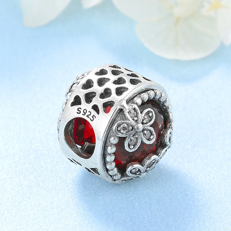 Модные бусины из стерлингового серебра 925 пробы с тремя цветами и полым сердцем