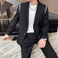 korean color contrast mens suits business casual suit 2 pieces blazertrousers formal male clothinggroom wedding costume homme