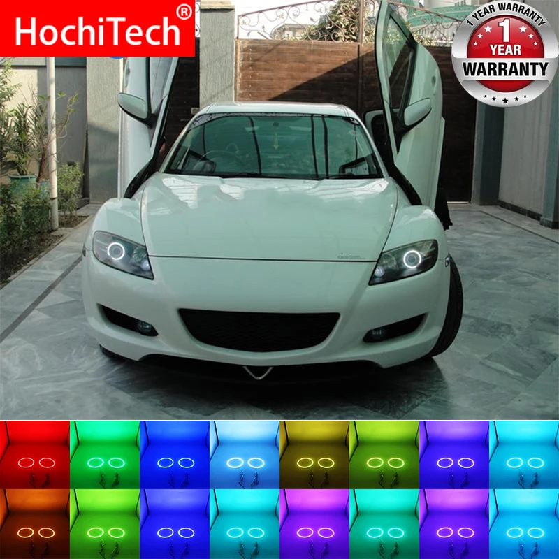 

Latest Headlight Multi-color RGB LED Angel Eyes Halo Ring Eye DRL RF Remote Control for Mazda RX8 Rx-8 2004-2008 Accessories