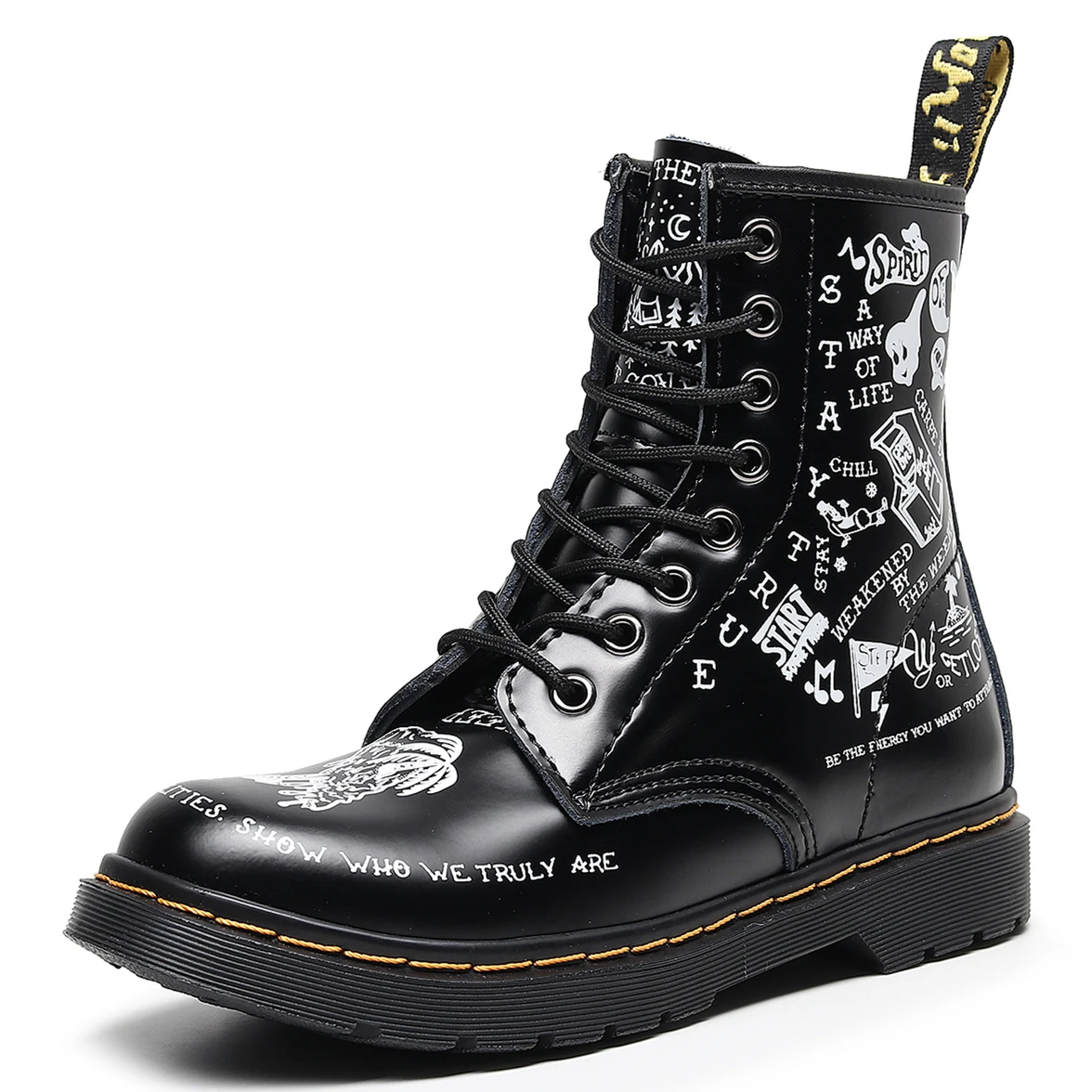 

Women Skull Head Ankle Boots Halloween Printed Leather Comfy Lined Casual Outdoor Lace Up Zipper Tooling Short Boots Hot Sales