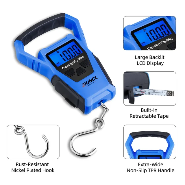 RUNCL 50kg Waterproof Fishing Scales Digital with Fish Grip Ruler For Luggage Travel Weighting Steelyard Hanging Electronic 2