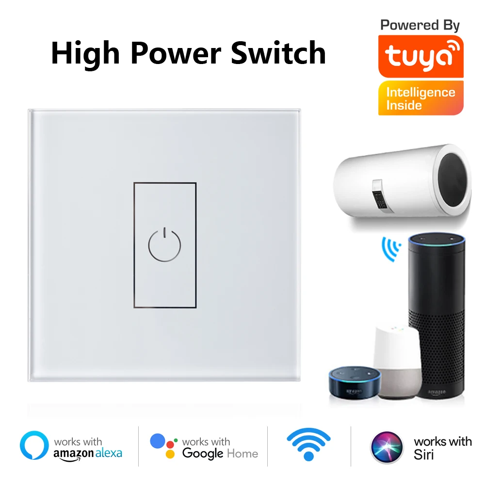 Tuya Smart High Power Switch 20A Circuit Breaker for Boiler Electric Water Heater Air Conditioner, Works with Alexa Google Home