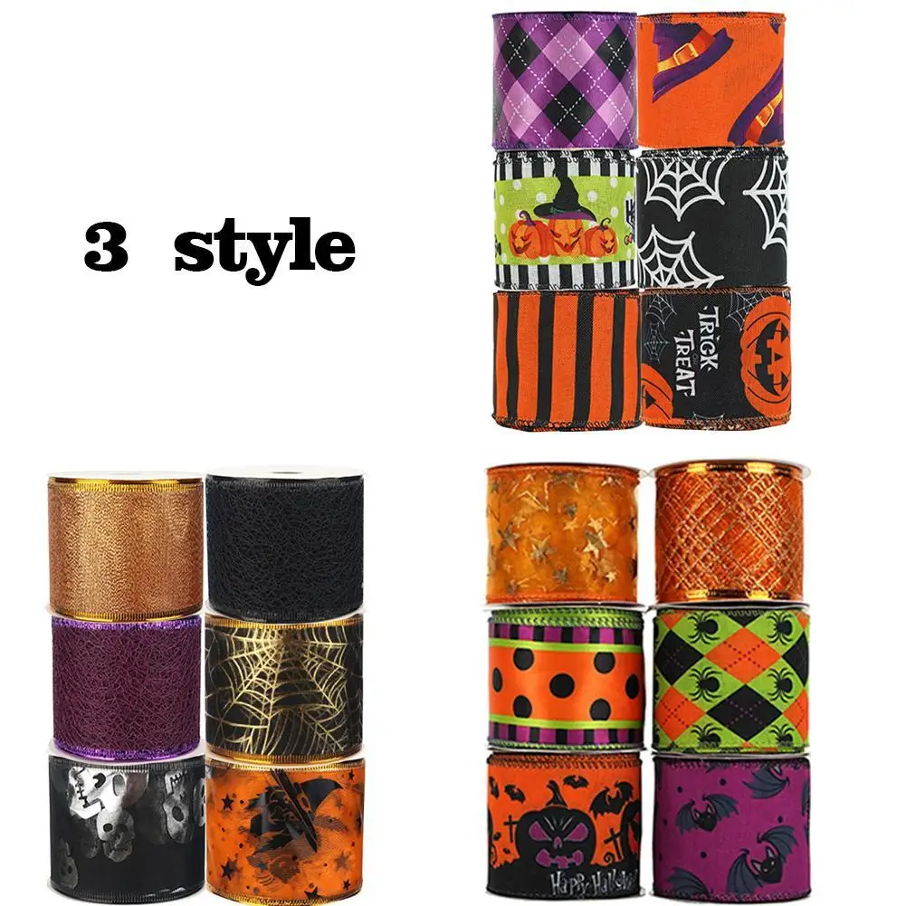 

6PCS Halloween Ribbon Set Gift Wrapping Ribbon Gift Box Wrapping Halloween Ribbon Printed Grosgrain Ribbons Halloween Decor