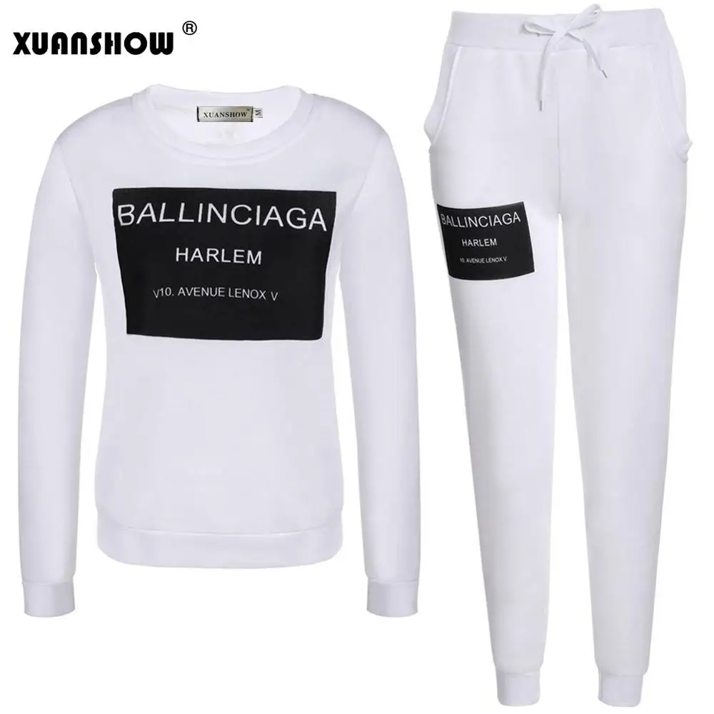 XUANSHOW, модная женская спортивная одежда, осень-зима, с принтом букв, спортивные костюмы с длинным рукавом, повседневный костюм, костюмы, Mujer, комплект из 2 предметов