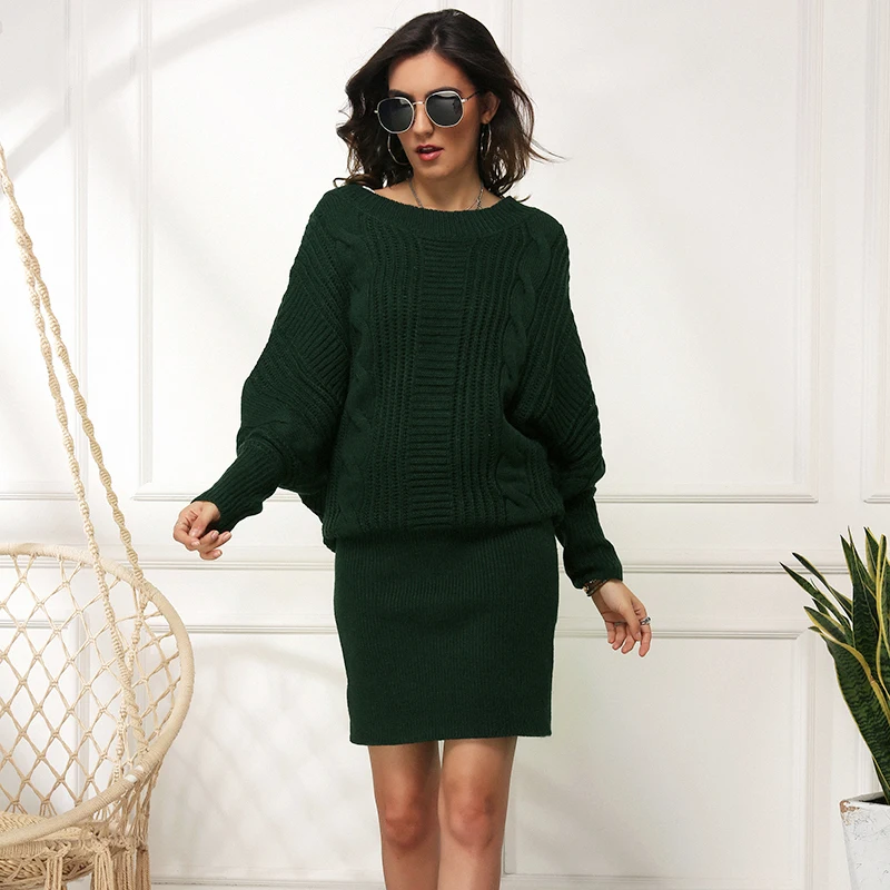 Женское винтажное платье свитер с круглым вырезом и длинным рукавом свободное