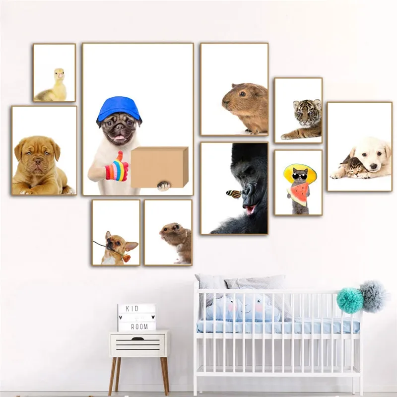 

Funny Cat Dog Puppy Gorilla Tiger Animals Wall Art Canvas Painting Nordic Posters And Prints Wall Picture Baby Kids Room Decor