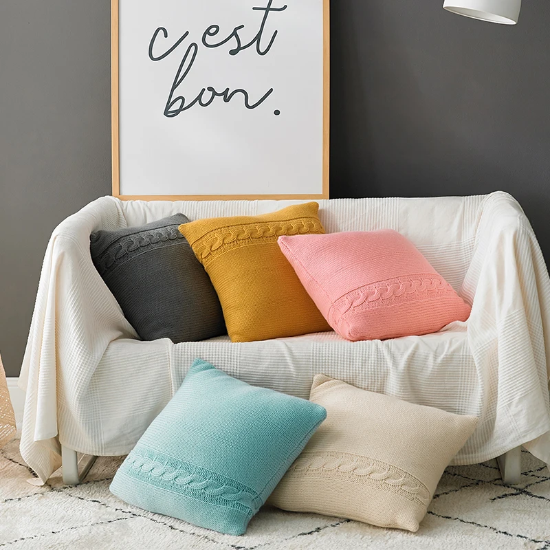Twist Вязаные чехлы для подушек розовые бежевые желтые декоративные наволочки на