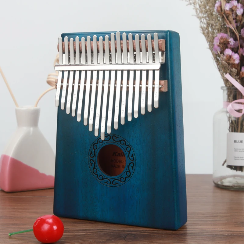 Blue Kalimba 17 ключ большого пальца пианино из красного дерева высокого качества древесины Mbira Likembe ударный инструмент Африканский твердый калимбас для детей - Цвет: Blue