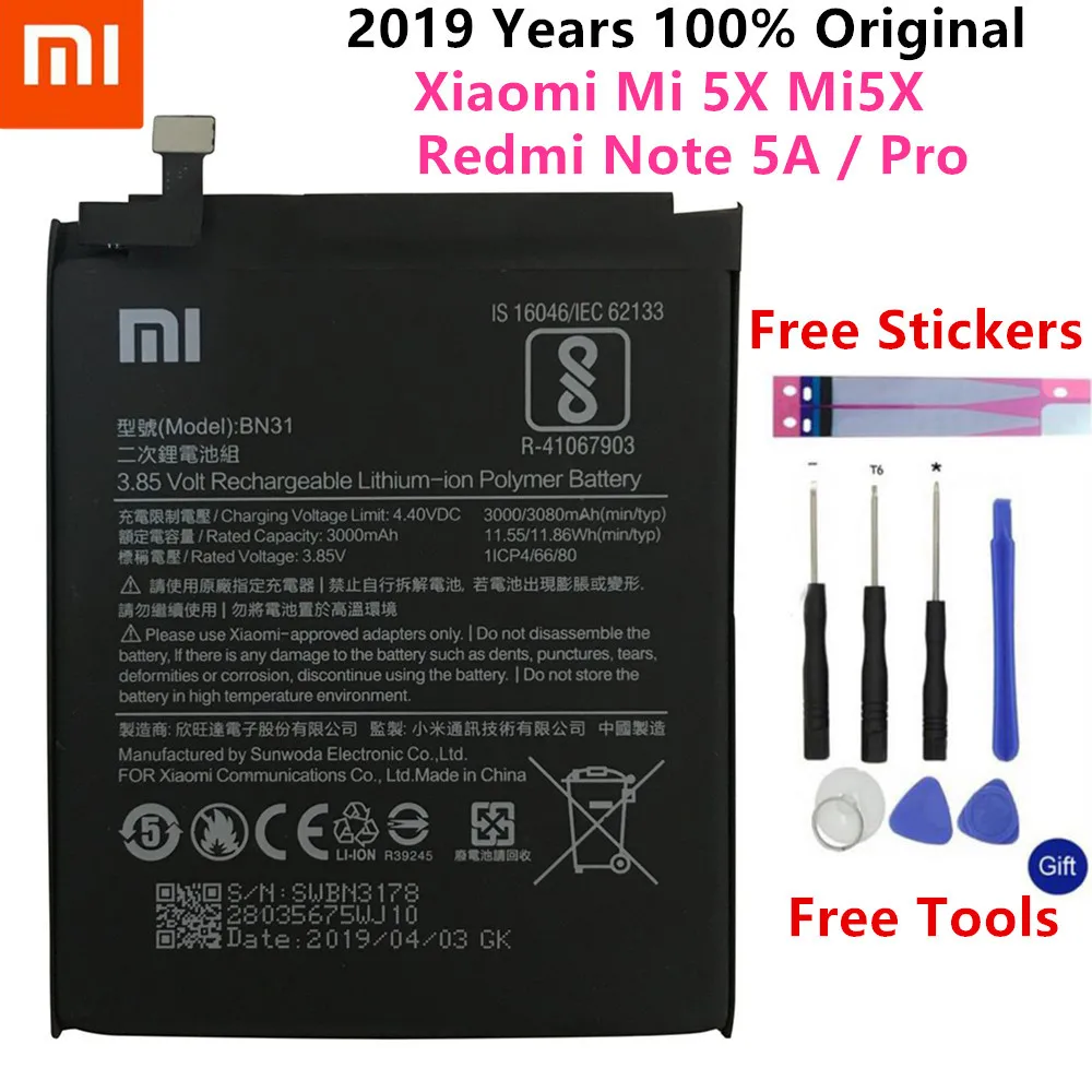 Аккумулятор для телефона Xiao mi BN31 для Xiaomi mi 5X mi 5X Red mi Note 5A/Pro mi A1 Red mi Y1 Lite S2 3000 мАч батареи+ Инструменты