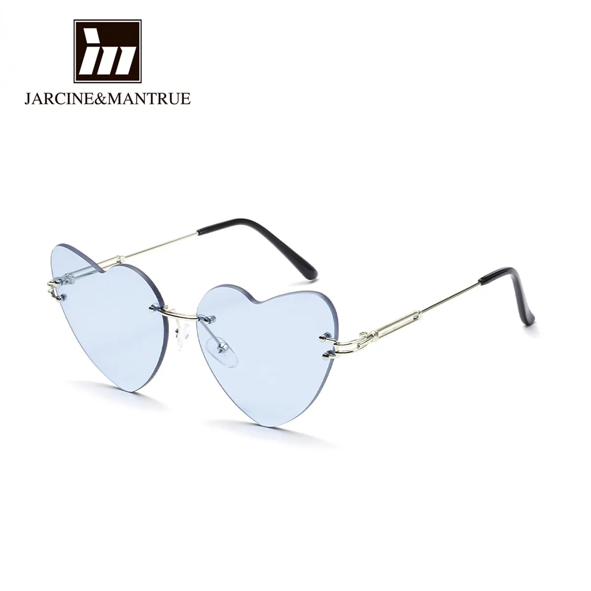 2020 металлические солнцезащитные очки без оправы с розовым персиковым сердцем