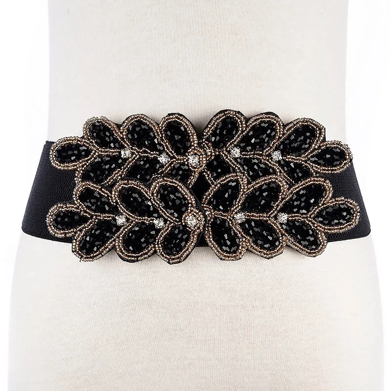 Элегантный Пояс Ручной работы синий черный бисерный аксессуар для платья