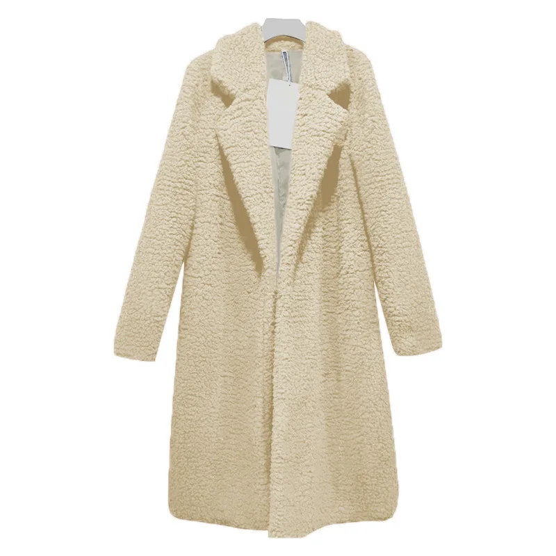 

Long Coats Fleece Jackets Winter Warm Teddy Coat Cardigan Office Lady Sexy Women Wool Blends Full Tops Overcoats Plus Size