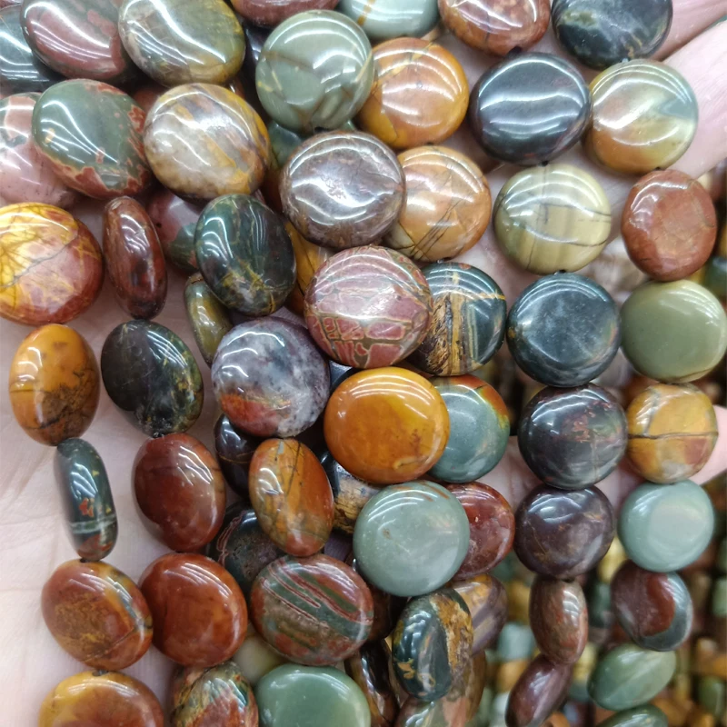 

14mm Round Cake Shape Natural Picasso Red Line Turquoises Stone Beads DIY Loose Beads For Jewelry Making Necklace Strand 15''