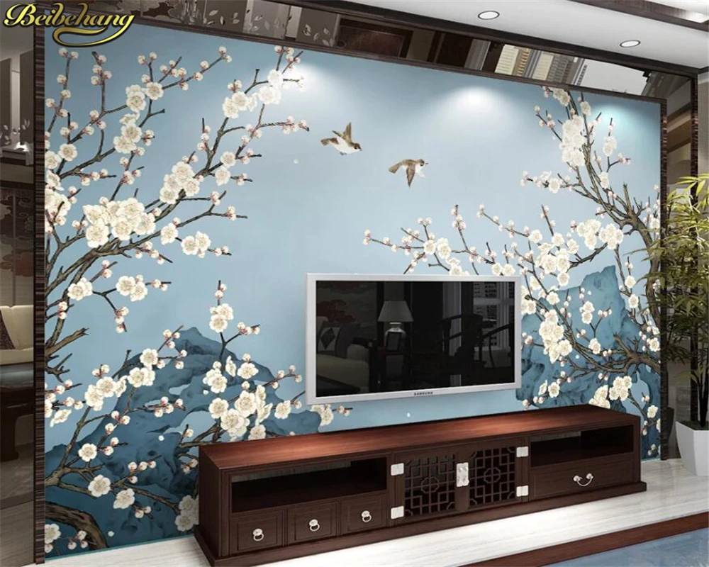 3d обои на заказ фотообои неоклассическая Новая китайская ручная роспись слива ТВ