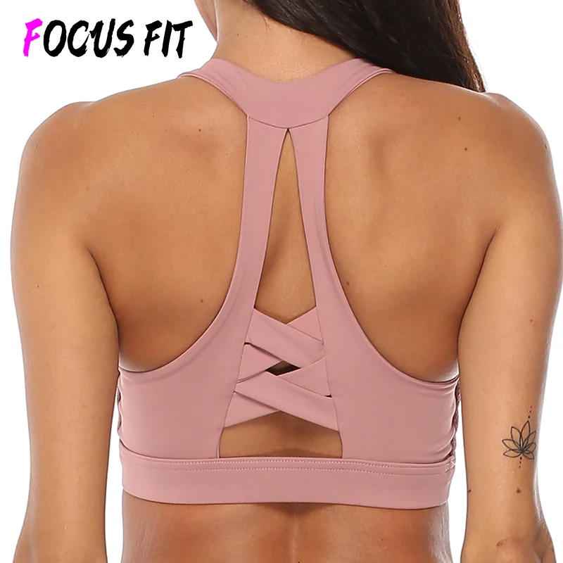 

FOCUSFIT Women's Yoga Sports Bra Top New Super Soft Fabric Wide Straps Gym Vest Solid Color Sexy Sportswear Outdoor Bra