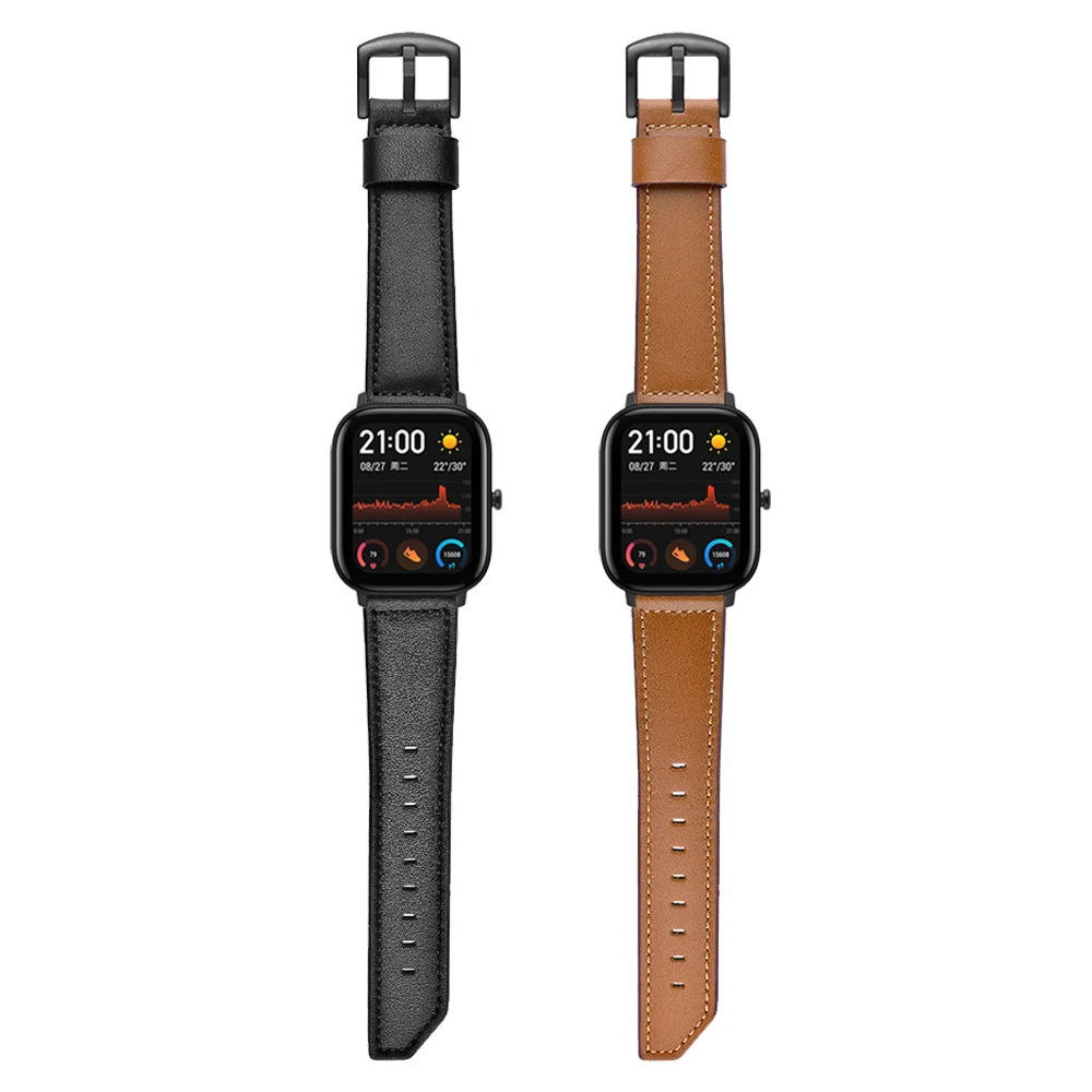 Кожаный ремешок для браслета Xiaomi Huami Amazfit GTS / Bip lite GTR Stratos 3 коричневый черный 22/20