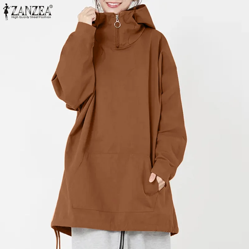 

Fashion ZANZEA Autumn Women Sweatshirts Hoodies 2022 Casual Solid Long Sleeve Loose Pullover 2022 Spring Oversized Windbreaker 7
